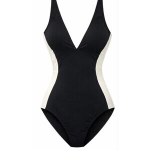 TR3 Plungey Contour One Piece Swimsuit Full Cup V-Neck Black Size XL NWOT